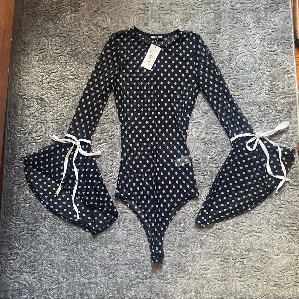FASHION NOVA Polka Dot Mesh Bodysuit XS